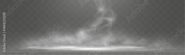 Fototapeta Abstract white smoke or steam rising in spotlight on dark background, mystical vapor effect.
