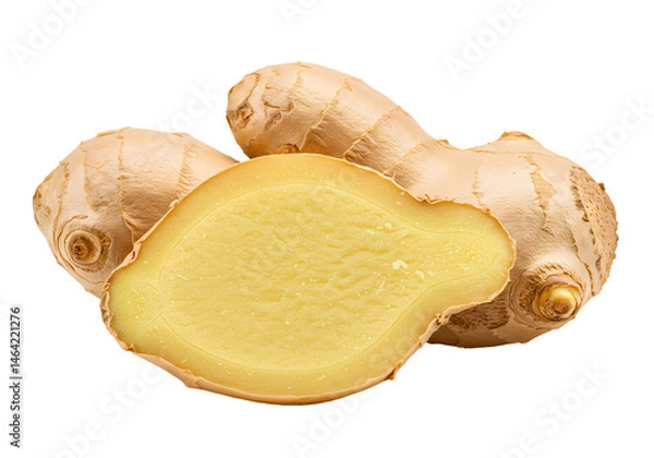 Fototapeta Fresh Ginger Root Benefits Uses and How to Buy isolated on transparent background