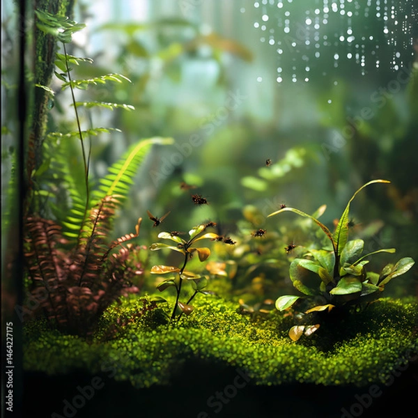 Obraz Enclosed Harmony: Exploring a Miniature Self-Sustaining Ecosystem Within a Glass Terrarium