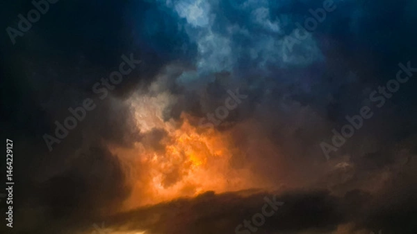 Obraz Orange blue sky, clouds in the sky gloomy celestial landscape, wallpaper,background. Sky landscape sky horizon, colorful.