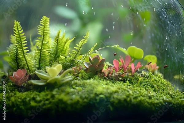 Obraz Enclosed Harmony: Exploring a Miniature Self-Sustaining Ecosystem Within a Glass Terrarium
