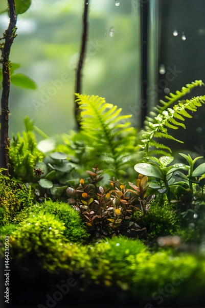 Obraz Enclosed Harmony: Exploring a Miniature Self-Sustaining Ecosystem Within a Glass Terrarium