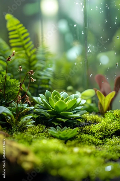 Obraz Enclosed Harmony: Exploring a Miniature Self-Sustaining Ecosystem Within a Glass Terrarium