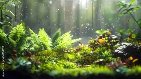 Obraz Enclosed Harmony: Exploring a Miniature Self-Sustaining Ecosystem Within a Glass Terrarium