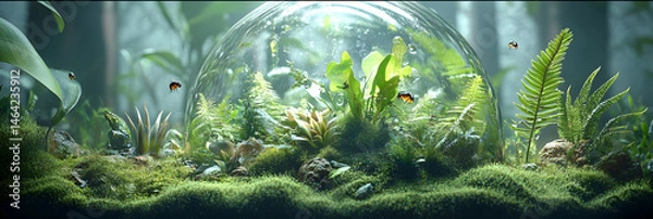 Obraz Enclosed Harmony: Exploring a Miniature Self-Sustaining Ecosystem Within a Glass Terrarium