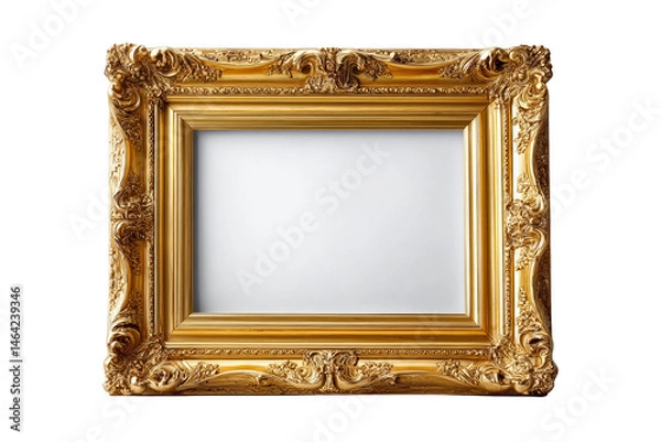 Fototapeta Ornate golden picture frame with intricate detailing and an empty center. Png, Transparent background.