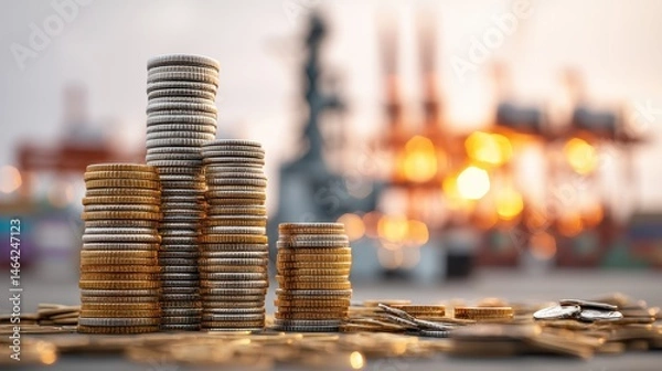 Obraz Stacks of Coins Global Trade and Financial Growth