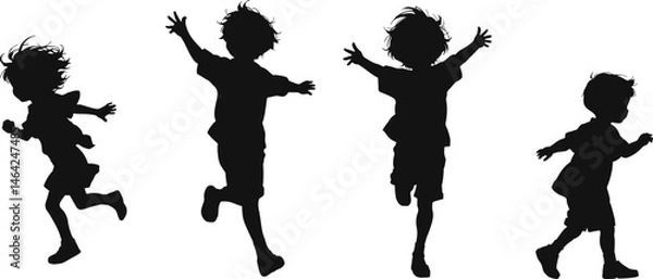 Fototapeta Silhouette of children running, capturing movement, energy, and the joy of playful activity