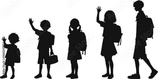 Fototapeta Silhouettes of students standing in a row