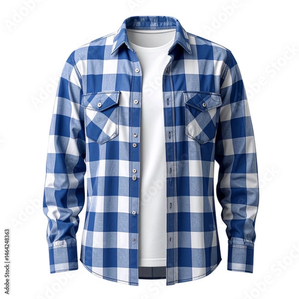 Fototapeta A realistic mockup of a blue plaid shirt with no human head, on a transparent background