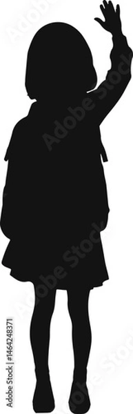 Fototapeta Silhouette of a child raising one hand, symbolizing curiosity, engagement, or asking a question
