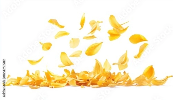 Fototapeta Yellow Petals Falling Gracefully Against a White Background