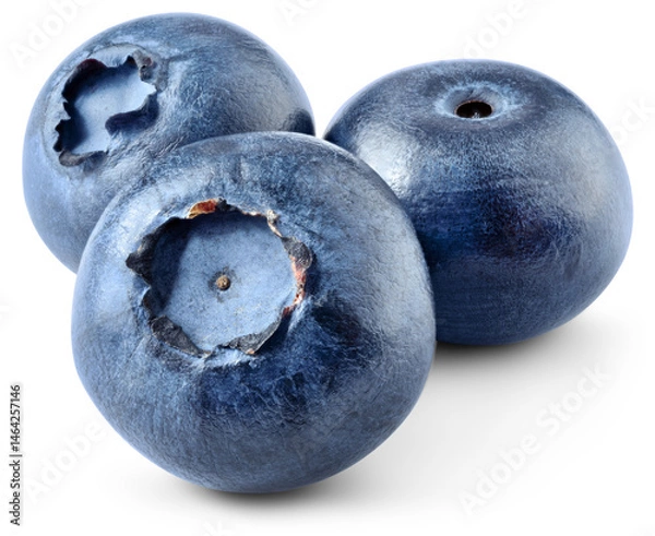 Fototapeta Blueberry isolated png. Blueberry on white or transparent background. Perfect retouched three blueberries no background. Png blueberry with transparent shadow. Full depth of field.