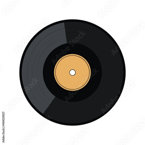 Obraz Classic black vinyl record vector illustration. partially slid retro music disc, vintage album element, analog audio graphic