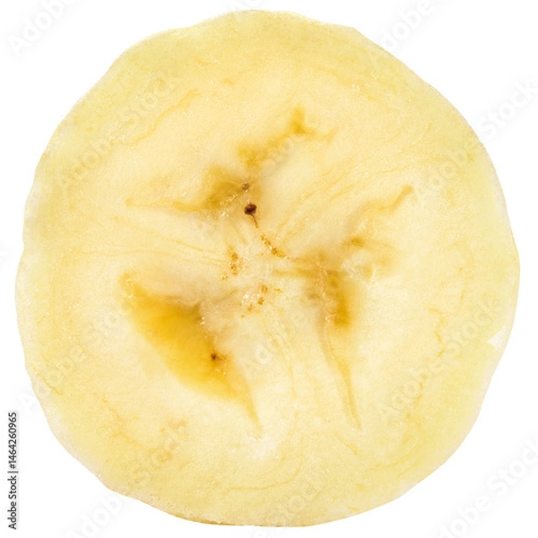 Fototapeta Banana slice isolated png. Sliced banana on white or transparent background. Cut banana no background. Round slice top view. Transparent png.