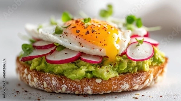Fototapeta Avocado Toast with Poached Egg and Radish