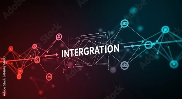 Fototapeta Digital Integration: Red & Teal Network Flow