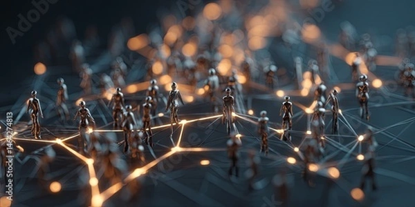 Fototapeta Network of People Connected by Relationships Representing Social Interaction and Collaboration Concepts in Digital Communication