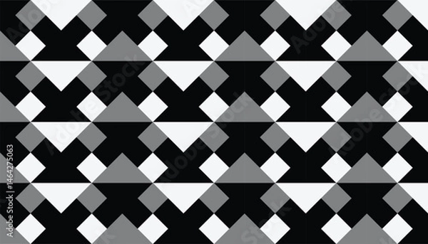 Fototapeta Seamless retro geometric pattern in black, white and grey in a composition of zigzag triangles and diamonds