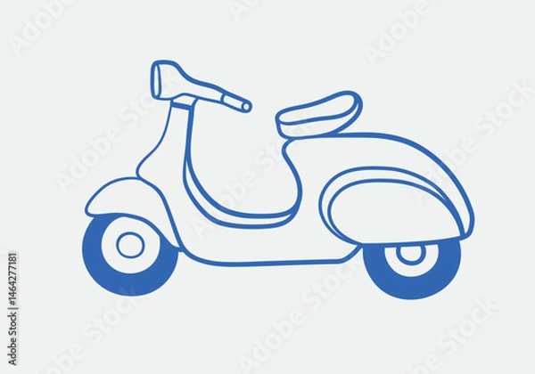 Fototapeta Hand-drawn scooter illustrations. Line art, ink, minimalist style. Vector illustration. Summer collection.