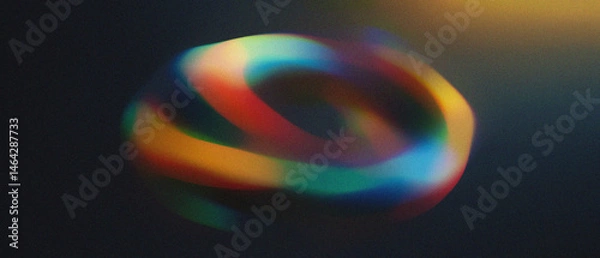 Fototapeta Colorful glowing abstract ring shape fluid motion with grain noise texture on dark background, vibrant cinematic. digital innovation fiction, website header banner music poster