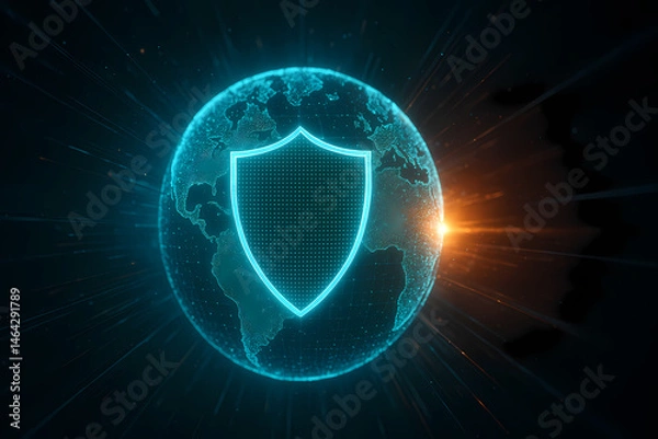 Fototapeta digital world background with left and digital shield for security image
