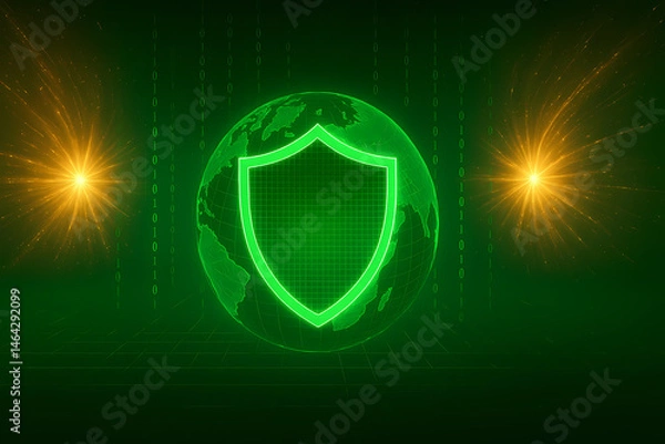 Fototapeta digital world background with left and digital shield for security image