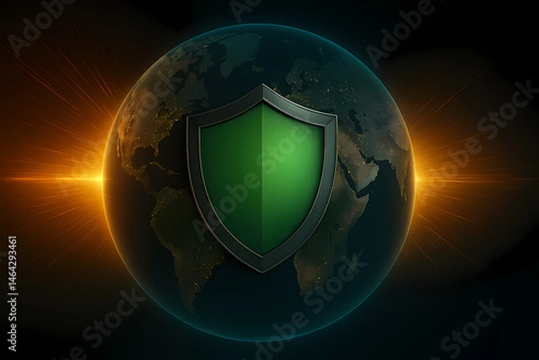 Fototapeta digital world background with left and digital shield for security image