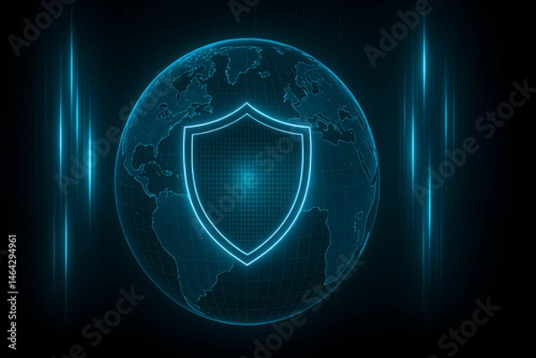 Fototapeta digital world background with left and digital shield for security image