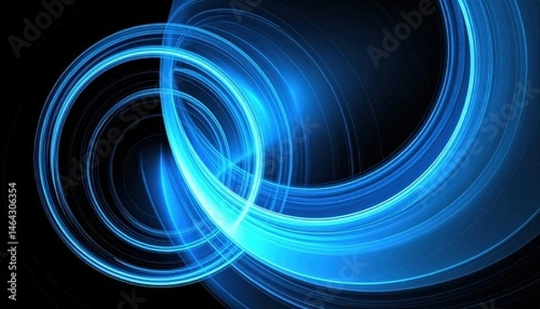 Fototapeta Abstract blue light circles on a dark background create a dynamic, futuristic visual effect, ideal for tech or design themes