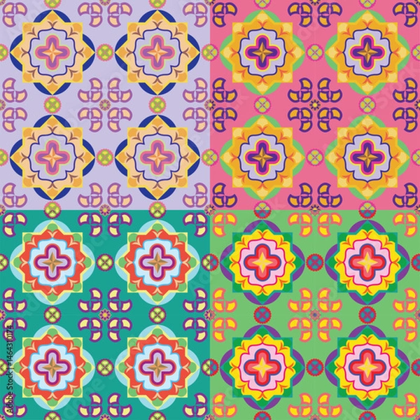 Obraz Colorful floral seamless pattern with vintage and geometric spring design