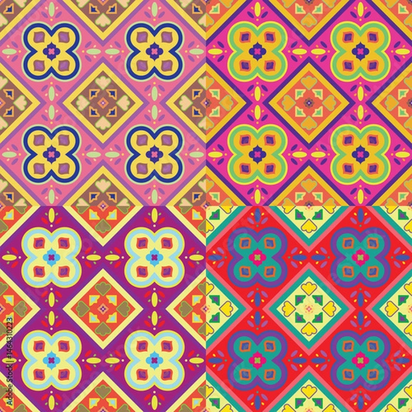 Obraz Colorful floral seamless pattern with vintage and geometric spring design