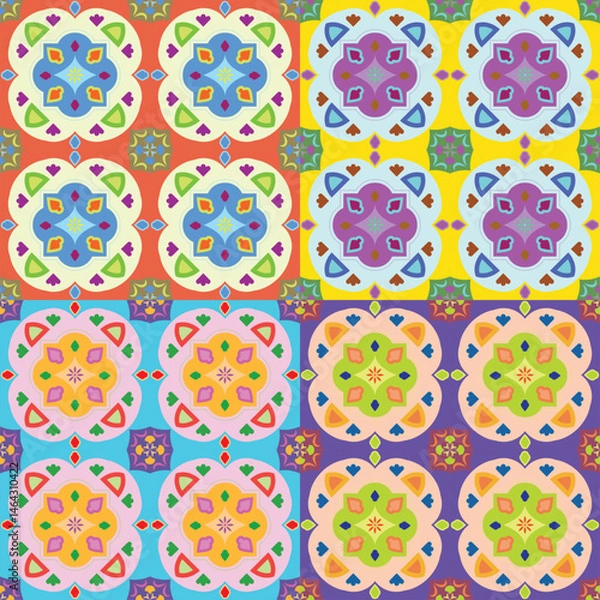 Obraz Colorful floral seamless pattern with vintage and geometric spring design