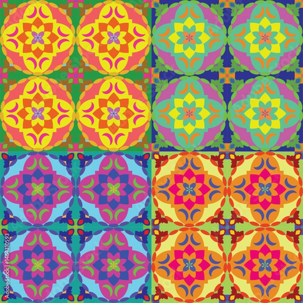 Obraz Colorful floral seamless pattern with vintage and geometric spring design