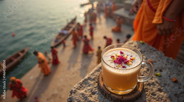 Obraz Refreshing Indian Lassi Overlooking a Scenic Waterfront