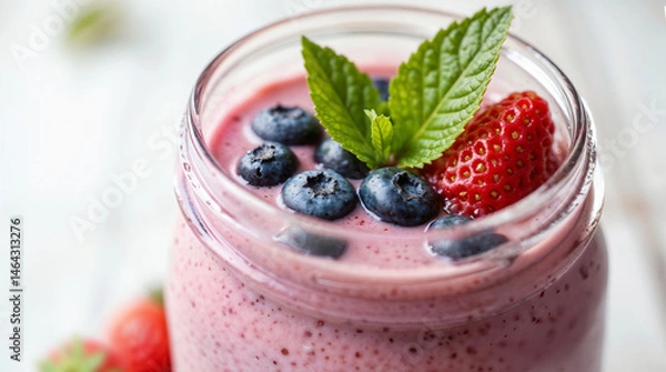 Obraz Fresh berry smoothie in a jar with mint on SIBO diet