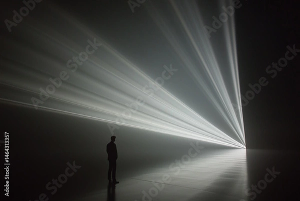 Obraz Silhouette standing before radiant light in galactic space
