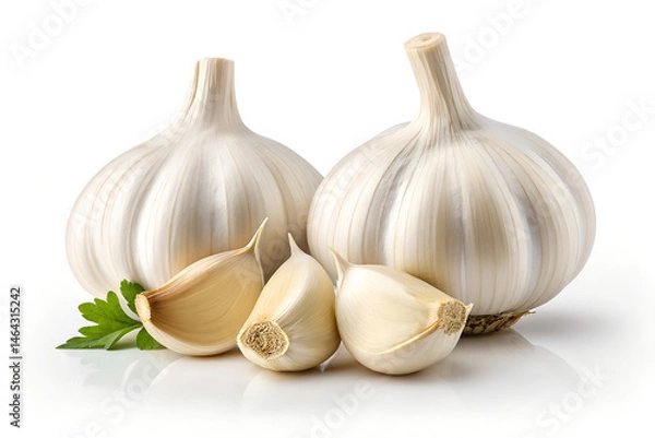 Fototapeta Raw Garlic Bulbs and Cloves – Pungent Culinary Essential