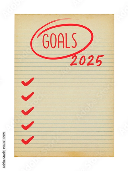 Fototapeta 2025 Goal Checklist on Lined Paper – Motivation and Planning Concept