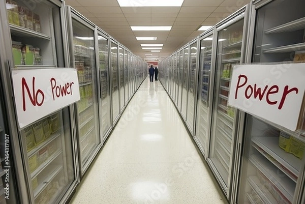 Fototapeta Contrast between no power and power in grocery store aisle