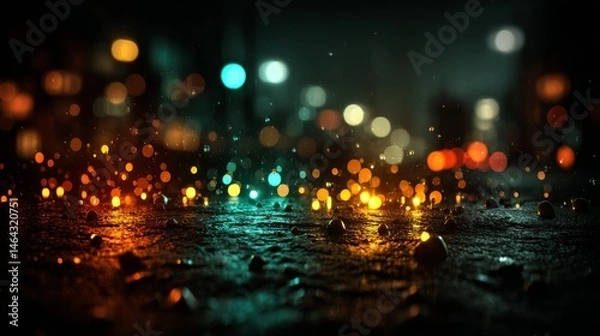 Obraz A blurry cityscape with lights and reflections on the ground