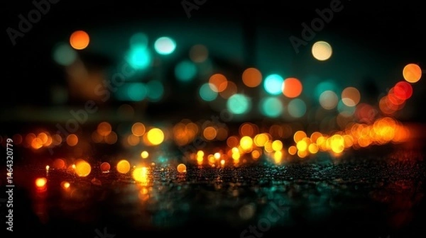 Obraz A blurry image of a city street at night with lights and reflections