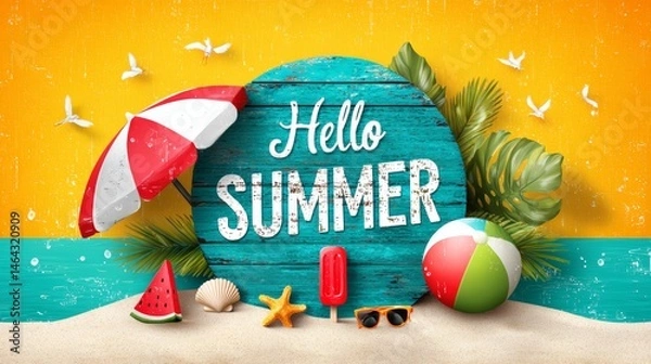 Obraz A colorful poster with a beach scene