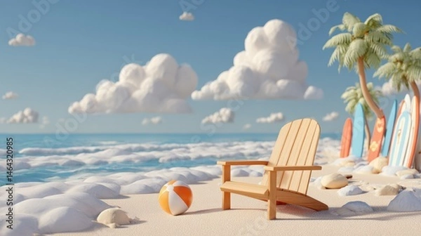 Obraz A beach scene with a chair and a beach ball