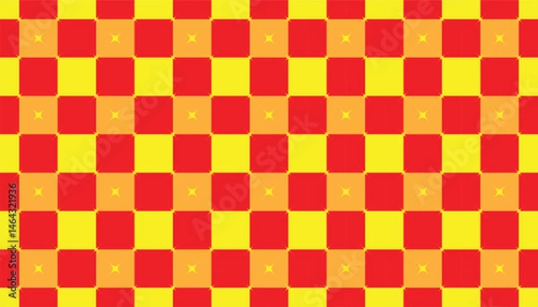 Fototapeta Seamless checkerboard pattern with alternating red and yellow squares, featuring subtle central X accents