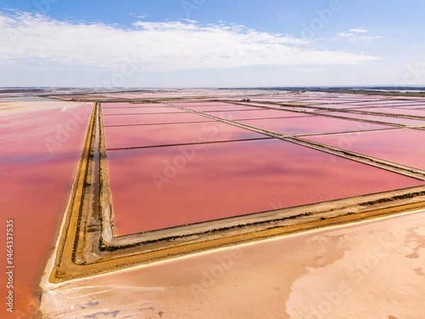 Fototapeta Aigues-Mortes, Camargue, France,  the largest mediterranean salt marshes in beautiful pink and red colors, for production of table salt  