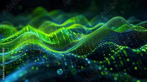 Obraz Abstract data visualization of wavy, vibrant green and dark green patterns