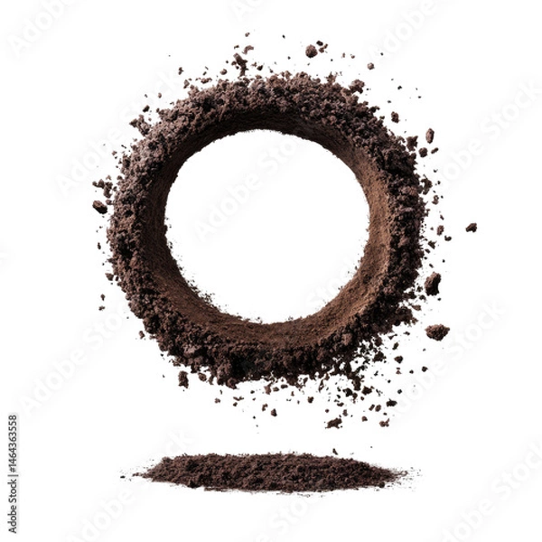 Fototapeta Flying Soil Forming Ring Shape Isolated on White Background