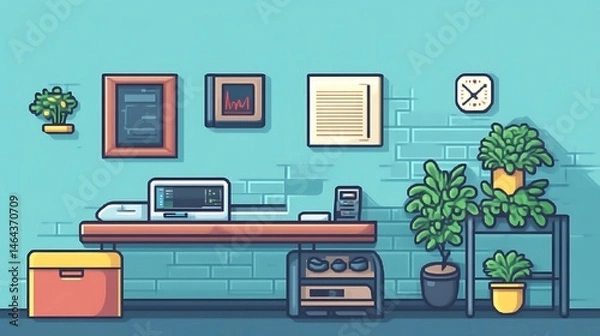 Fototapeta A stylized illustration of a modern minimalist office space
