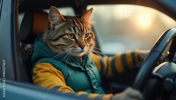 Obraz Cat driving a car